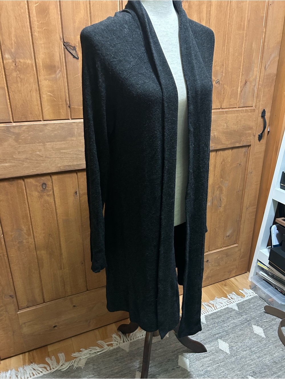 Eileen Fisher Dark Grey Wool Open-Front Women’s Sweater Cardigan Sweater Coat XL